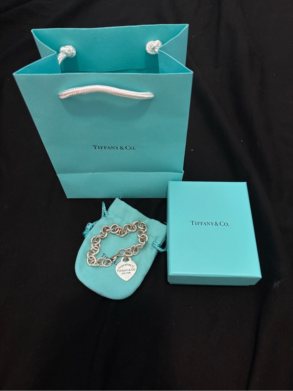 Y2K Tiffany & Co. Silver Heart Tag Toggle Bracelet in Tiffany Blue w packaging